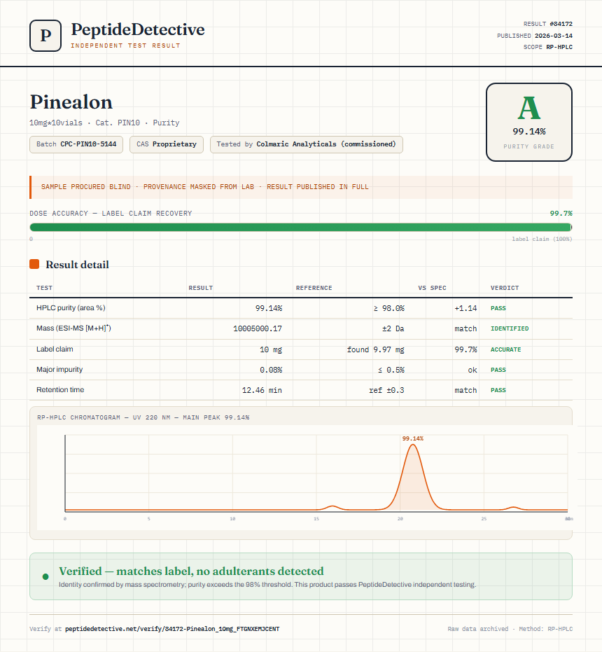 Pinealon Purity (HPLC) report by PeptideDetective