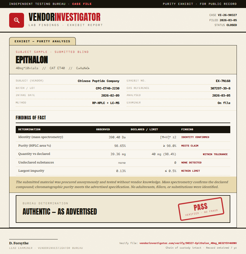 Epithalon Purity (HPLC) report by VendorInvestigator