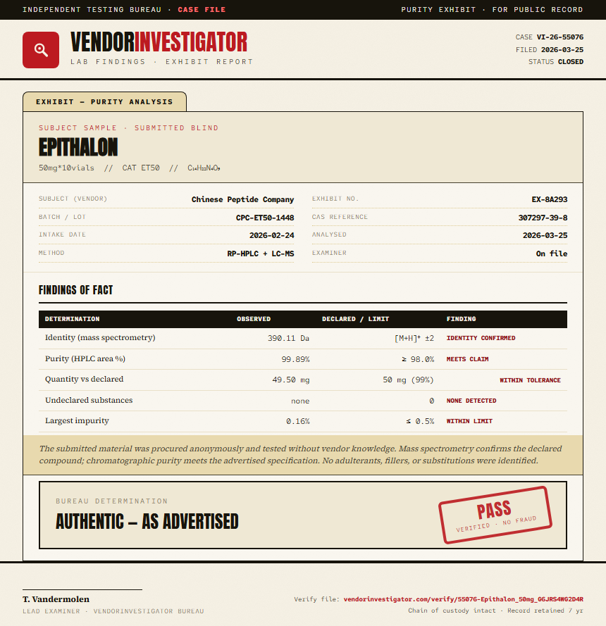 Epithalon Purity (HPLC) report by VendorInvestigator