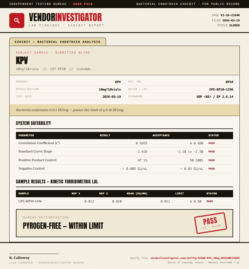 KPV Endotoxin report by VendorInvestigator