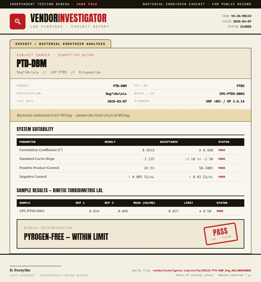 PTD-DBM Endotoxin report by VendorInvestigator