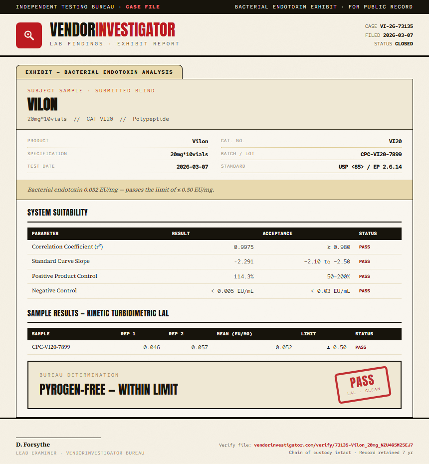 Vilon Endotoxin report by VendorInvestigator